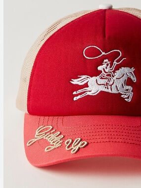 NWT Free People Giddy Up Trucker Hat with Rodeo Embroidery